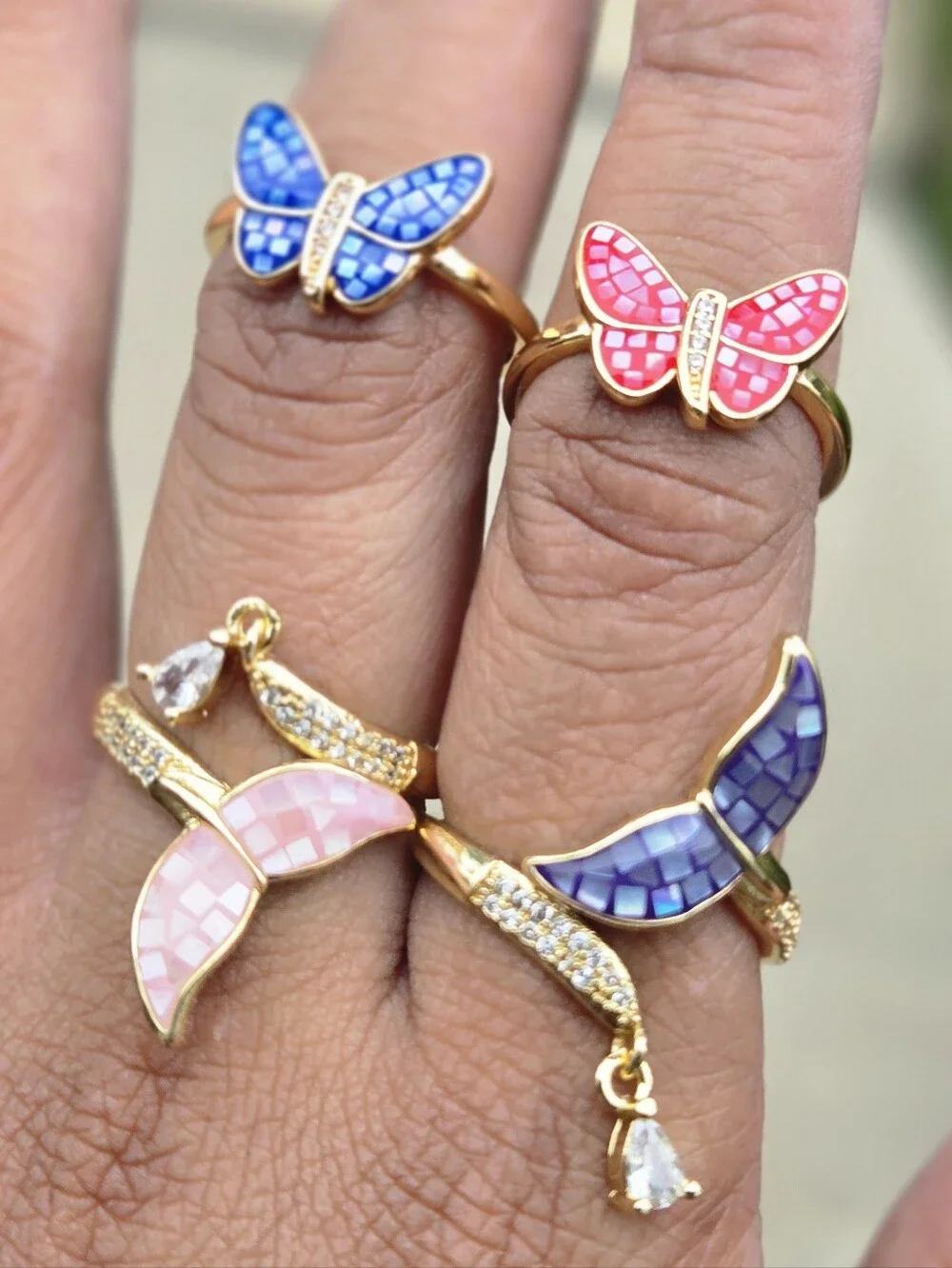 The Complete Mosaic Shell 4-Piece Statement Ring Collection